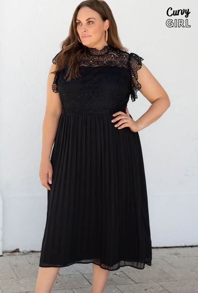 Picture of PLUS SIZE LACE BODICE PLEATED DRESS